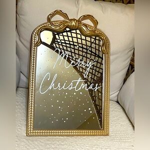 Gold Bow Mirror with Merry Christmas Design “ merry Christmas “